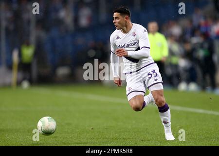 Poznan, Bologne. 13th avril 2023. Riccardo Sottil de Fiorentina pendant la Ligue de la Conférence européenne de l'UEFA, quart de finale, match de football de 1st jambes entre KKS Lech Poznan et ACF Fiorentina sur 13 avril 2023 au Stadion de l'INEA à Poznan, Pologne - photo Piotr Matusewicz/DPPI crédit: DPPI Media/Alay Live News Banque D'Images