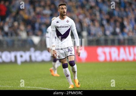 Poznan, Bologne. 13th avril 2023. Gaetano Castrovilli de Fiorentina pendant la Ligue de la Conférence européenne de l'UEFA, quart de finale, match de football de 1st jambes entre KKS Lech Poznan et ACF Fiorentina sur 13 avril 2023 au Stadion de l'INEA à Poznan, Pologne - photo Piotr Matusewicz/DPPI crédit: DPPI Media/Alay Live News Banque D'Images