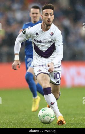 Poznan, Bologne. 13th avril 2023. Gaetano Castrovilli de Fiorentina pendant la Ligue de la Conférence européenne de l'UEFA, quart de finale, match de football de 1st jambes entre KKS Lech Poznan et ACF Fiorentina sur 13 avril 2023 au Stadion de l'INEA à Poznan, Pologne - photo Piotr Matusewicz/DPPI crédit: DPPI Media/Alay Live News Banque D'Images