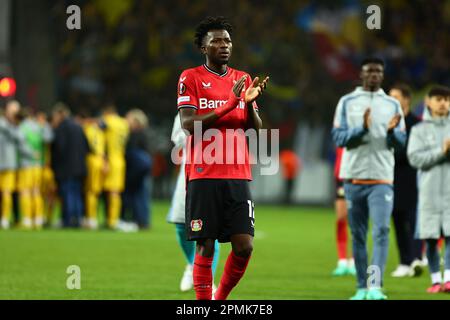 Edmond Tapsoba (Bayer 04 Leverkusen) GER, Bayer 04 Leverkusen c. Union Saint-Gilloise, Fussball, UEFA Europa League, Viertelfinale, Hinspeel, Spielzeit 2022/2023, 13.04.2023 crédit: ANT Palmer/Alamy Live News Banque D'Images