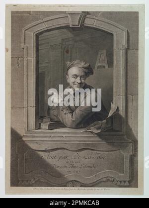 Imprimé, autoportrait de Maurice-Quentin de la Tour, 1742; Imprimeur: Georg Friedrich Schmidt (école française, 1712 - 1775); d'après Maurice Quentin de Latour (1704 - 1788); France; gravure sur papier; plaque: 48,1 × 34,9 cm (18 15/16 × 13 3/4 po.) Papier : 48,9 × 35,7 cm (19 1/4 × 14 1/16 po); legs de George Campbell Cooper; 1896-3-232 Banque D'Images