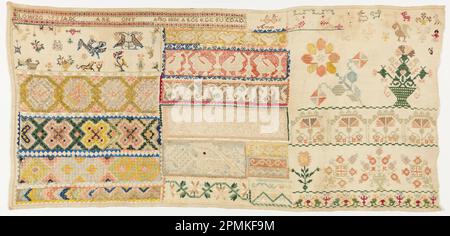 Sampler (Mexique); broderie de soie sur la fondation en lin Banque D'Images