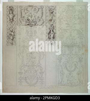 Dessin, dessin pour coton imprimé: Les quatre éléments [les quatre éléments]; éventuellement par Bonaventure M. Lebert (1759–1836); fabriqué par Hartmann et fils (France); stylo et encre noire, pinceau et lavage gris sur papier crème, monté; 53,5 x 50,6 cm (21 1/16 x 19 15/16 po) Banque D'Images