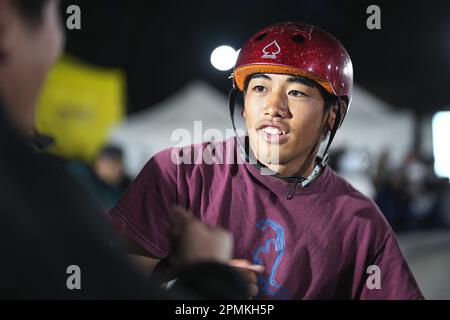 Ibaraki, Japon. 13th avril 2023. Renpei Kuribayashi Skateboarding : le 2nd Mynavi Skateboarding Japan OPEN Homme Park qualification au Murasaki Park Kasama à Ibaraki, Japon . Credit: AFLO SPORT/Alay Live News Banque D'Images