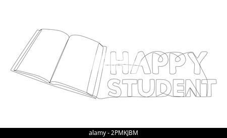 Une ligne continue de livre avec le mot heureux étudiant. Concept de vecteur d'illustration à trait fin. Dessin de contour idées créatives. Illustration de Vecteur