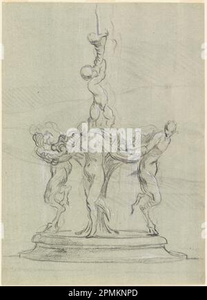 Dessin, projet pour une fontaine; attribué à Etienne-Maurice Falconet (1716 – 1791), François Boucher (français, 1703–1770); France; charbon de bois, craie noire et blanche avec brosse et lavage bleu sur papier blanc cassé ; 27,8 x 20 cm (10 15/16 x 7 7/8 po.) Banque D'Images