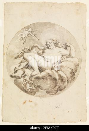 Dessin, projet pour un plafond Fresco: Leda et le Swan; Francesco Saverio Mergolo (italien, 1746–1786); Sud de l'Italie; lavage au pinceau et au gris, stylo et encre brune, graphite sur papier; 30,5 x 21,2 cm (12 po. x 8 3/8 po) Banque D'Images