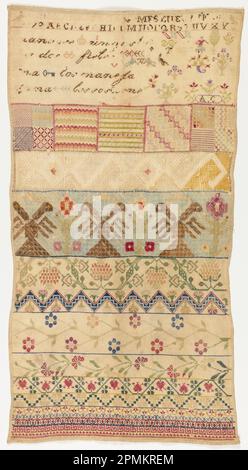 Sampler (Mexique); broderie de soie sur une fondation en coton Banque D'Images