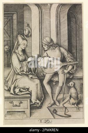 Print, The Lute Player and the Singer (2nd State); Print Maker: Israhel van Meckenem (allemand, ca. 1440 - 1503); Allemagne; gravure sur papier blanc cassé; hors tout: 17,2 x 11,4 cm (6 3/4 x 4 1/2 po.) Banque D'Images