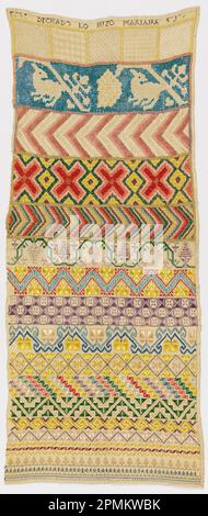 Sampler (Mexique); broderie de soie sur la fondation en lin Banque D'Images