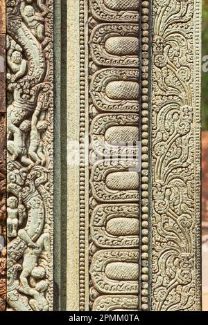 Détails de sculpture à l'entrée du monastère de Ratnagiri, Odisha, Inde. Banque D'Images