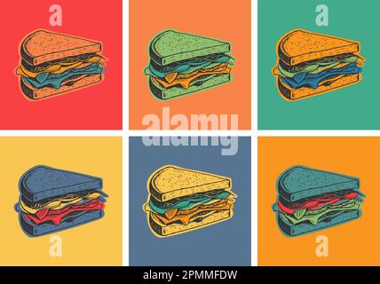 Illustration de Sandwich dessinée à la main. En-cas. Accrochage. Délicieux sandwich. Illustration de Vecteur