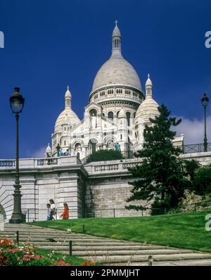 1987 JARDINS HISTORIQUES BASILIQUE DU SACRÉ COEUR (©PAUL ABADIE 1875) MONTMARTRE PARIS FRANCE Banque D'Images