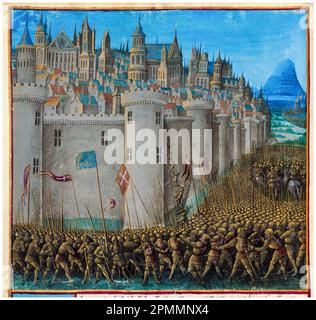 Croisades : le siège d'Antioche (1097-1098), une bataille lors de la première croisade, peinture manuscrite illuminée de Jean Colombe, vers 1474 Banque D'Images