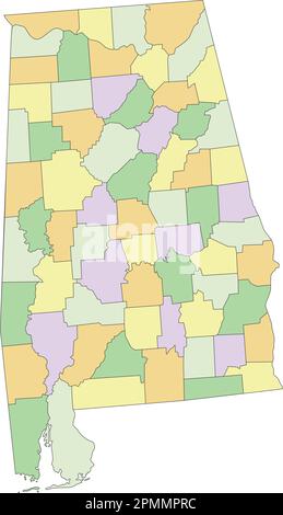Alabama - carte politique modifiable très détaillée. Illustration de Vecteur