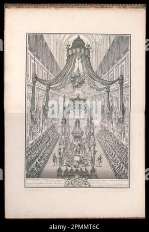 Impression liée, pompe funèbre de Polixène de Hesse-Rhinfels Reine de Sarde en l’église de notre-Paris le XXIV Mars M. DCC. XXXV. (Funérailles de la Polyxena de Hesse-Rotenbourg, Reine de Sardaigne, dans l'église notre Dame de Paris, 24 mars 1735); conçu par Michel de Bonneval (français, d. 1766); gravé par Charles-Nicolas Cochin l'ancien (français, 1688 - 1754); publié par menus-plaisir du Roi; France; gravure et gravure sur papier; 92,1 × 61,1 cm (36 1/4 × 24 1/16 po) Banque D'Images