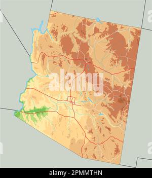 Carte physique haute détaillée de l'Arizona. Illustration de Vecteur