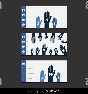 Éléments de conception Web - ensemble de conception d'affiche supérieure avec mains et affiches en dollars Illustration de Vecteur