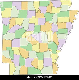 Arkansas - carte politique modifiable très détaillée. Illustration de Vecteur
