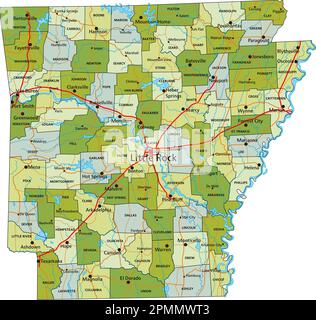 Carte politique modifiable très détaillée avec des couches séparées. Arkansas. Illustration de Vecteur