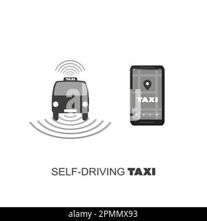 Concept de conception de taxi auto-pilotant pour logo, interface utilisateur d'application mobile, service de commande Illustration de Vecteur
