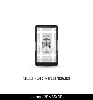 Concept de conception de taxi auto-pilotant pour interface utilisateur d'application mobile, Service de commande Illustration de Vecteur