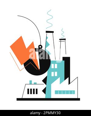 Destruction de l'ancienne usine - illustration de style plat coloré Illustration de Vecteur