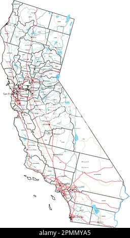 Carte routière et routière de Californie. Illustration vectorielle. Illustration de Vecteur