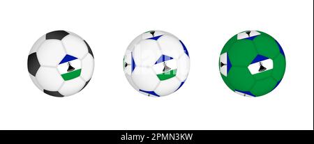 Collection ballon de football avec le drapeau du Lesotho. Maquette d'équipement de football avec drapeau dans trois configurations distinctes. Maquette vectorielle. Illustration de Vecteur
