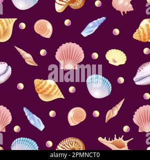 Motif vectoriel sans couture avec illustrations de coques et perles Illustration de Vecteur