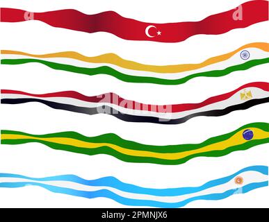 Drapeaux nationaux horizontaux agités. ensemble de vecteurs Illustration de Vecteur
