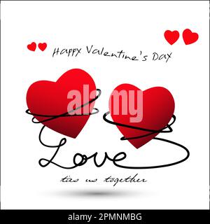 Carte de Saint-Valentin ou fond, deux coeurs attachés ensemble avec la citation « l'amour nous lie ensemble » Illustration de Vecteur