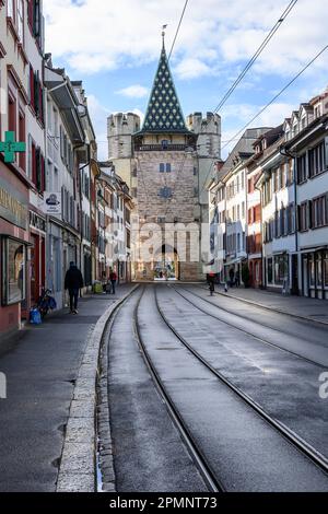 La porte de Spalen à Bâle. Suisse. Terminé en 1474. L'une des 3 portes restantes des fortifications de Bâle. Banque D'Images