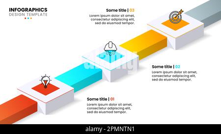 Modèle d'infographie avec icônes et 3 options ou étapes. Ligne isométrique. Peut être utilisé pour la mise en page de flux de travail, le diagramme, la bannière, la conception Web. Illustration vectorielle Illustration de Vecteur