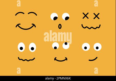 Ensemble d'émoticônes pour expressions du visage humaines. L'humeur souriante fait face à des émotions positives. Illustration de Vecteur