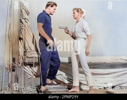 Carlos Thompson, Esther Williams, sur le tournage du film, 'Raw Wind in Eden', Universal Pictures, 1958 Banque D'Images