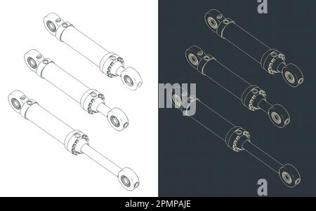 Illustration vectorielle stylisée de modèles isométriques de cylindre hydraulique Illustration de Vecteur