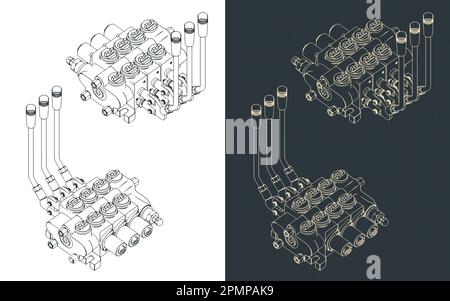 Illustration vectorielle stylisée de modèles isométriques de distributeur hydraulique Illustration de Vecteur