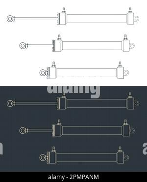 Illustration vectorielle stylisée des modèles de cylindre hydraulique Illustration de Vecteur