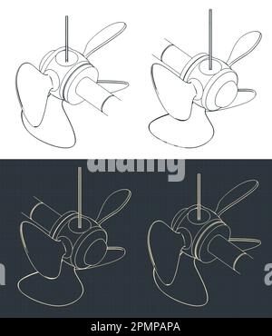 Illustration vectorielle stylisée de modèles isométriques de vis à hélice à angle de lame variable Illustration de Vecteur