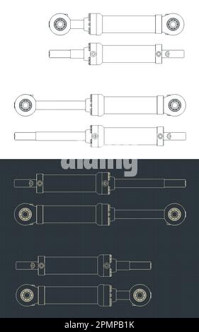 Illustration vectorielle stylisée des modèles de cylindre hydraulique Illustration de Vecteur