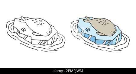 Sceau vecteur morse logo icône lion de mer sur glace illustration Doodle Illustration de Vecteur