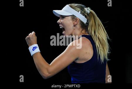 Katie Boulter, de Grande-Bretagne, réagit lors du match de qualification de la coupe du Roi Jean Billie entre la Grande-Bretagne et la France à la Coventry Building Society Arena, à Coventry. Date de la photo: Vendredi 14 avril 2023. Banque D'Images