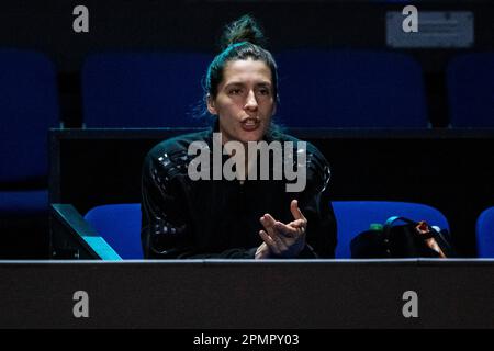 Stuttgart, Allemagne. 14th avril 2023. Tennis, femmes: Billie Jean King Cup - cycle de qualification, Allemagne - Brésil, Porsche Arena. Andrea Petkovic est claquant dans les tribunes. Crédit : Tom Weller/dpa/Alay Live News Banque D'Images