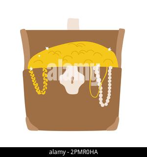 Boîte au Trésor pleine de pièces d'or, isolée sur blanc Illustration de Vecteur