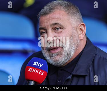 Warrington, Royaume-Uni. 14th avril 2023. L'entraîneur-chef de la ligue de rugby d'Angleterre de Shaun wane est interviewé par la Sky Sports Rugby League lors du match de la Super League Round 9 de Betfred Warrington Wolves vs Wigan Warriors au Halliwell Jones Stadium, Warrington, Royaume-Uni, 14th avril 2023 (photo de Mark Cosgrove/News Images) à Warrington, Royaume-Uni, le 4/14/2023. (Photo de Mark Cosgrove/News Images/Sipa USA) crédit: SIPA USA/Alay Live News Banque D'Images