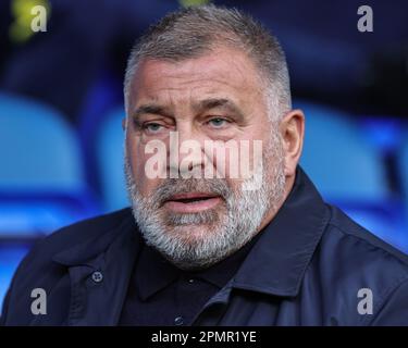 Warrington, Royaume-Uni. 14th avril 2023. L'entraîneur-chef de la ligue de rugby d'Angleterre de Shaun wane est interviewé par la Sky Sports Rugby League lors du match de la Super League Round 9 de Betfred Warrington Wolves vs Wigan Warriors au Halliwell Jones Stadium, Warrington, Royaume-Uni, 14th avril 2023 (photo de Mark Cosgrove/News Images) à Warrington, Royaume-Uni, le 4/14/2023. (Photo de Mark Cosgrove/News Images/Sipa USA) crédit: SIPA USA/Alay Live News Banque D'Images