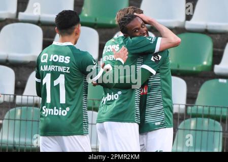 Lommel, Belgique. 14th avril 2023. Un match de football entre KMSK Deinze et Lommel SK, le vendredi 14 avril 2023 à Deinze, le jour 7 des matchs de relégation de la deuxième division de 2022-2023 de la « Challenger Pro League » 1B du championnat belge. BELGA PHOTO JILL DELSAUX crédit: Belga News Agency/Alay Live News Banque D'Images