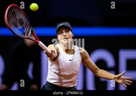 Stuttgart, Allemagne. 14th avril 2023. Tennis, femmes: Billie Jean King Cup - cycle de qualification, Allemagne - Brésil, Porsche Arena. Tatjana Maria d'Allemagne en action. Crédit : Tom Weller/dpa/Alay Live News Banque D'Images