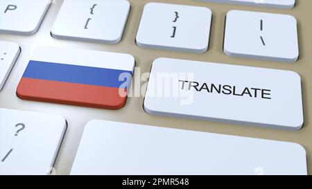 Traduire le concept de langue russe. Traduction de mot. Avec texte sur le clavier. 3D Illustration. Banque D'Images